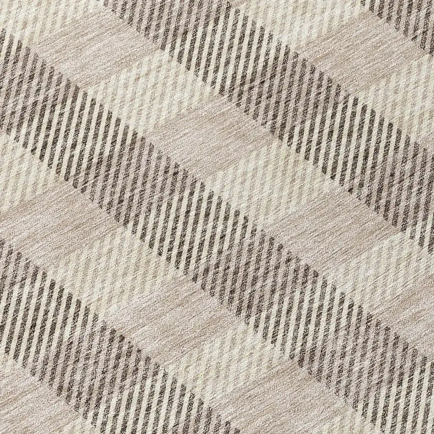 8' Beige And Brown Round Plaid Washable Indoor Outdoor Area Rug Photo 7