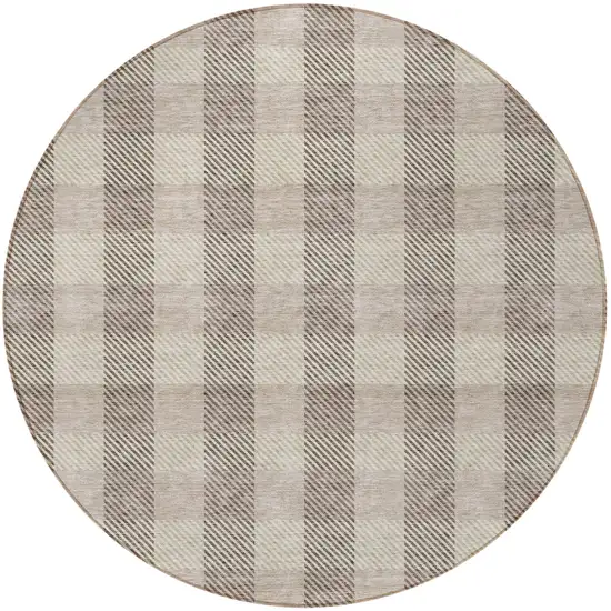 8' Beige And Brown Round Plaid Washable Indoor Outdoor Area Rug Photo 4