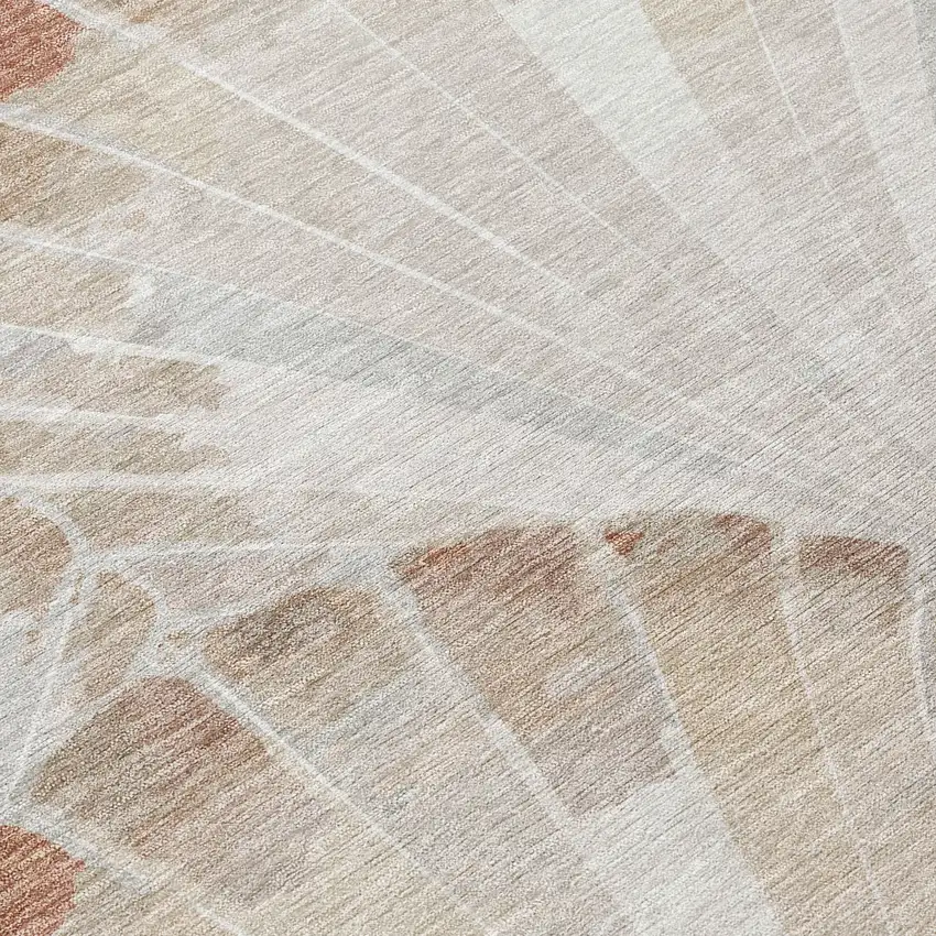 8' Beige And Brown Round Seashell Washable Indoor Outdoor Area Rug Photo 9