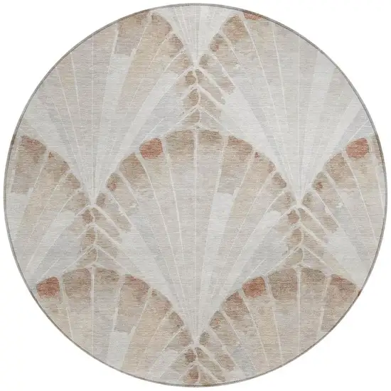 8' Beige And Brown Round Seashell Washable Indoor Outdoor Area Rug Photo 3