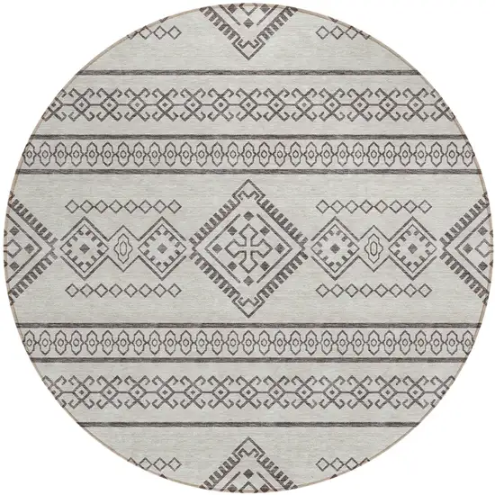 8' Beige And Brown Round Southwestern Washable Indoor Outdoor Area Rug Photo 2
