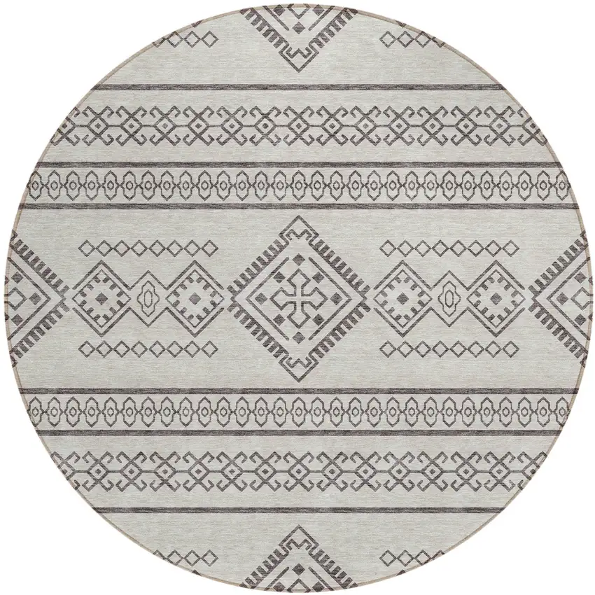 8' Beige And Brown Round Southwestern Washable Indoor Outdoor Area Rug Photo 2
