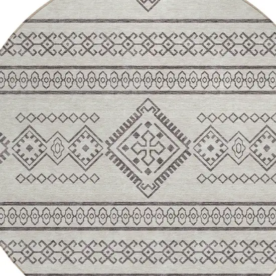 8' Beige And Brown Round Southwestern Washable Indoor Outdoor Area Rug Photo 4