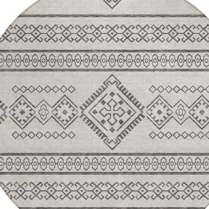 8' Beige And Brown Round Southwestern Washable Indoor Outdoor Area Rug Photo 4