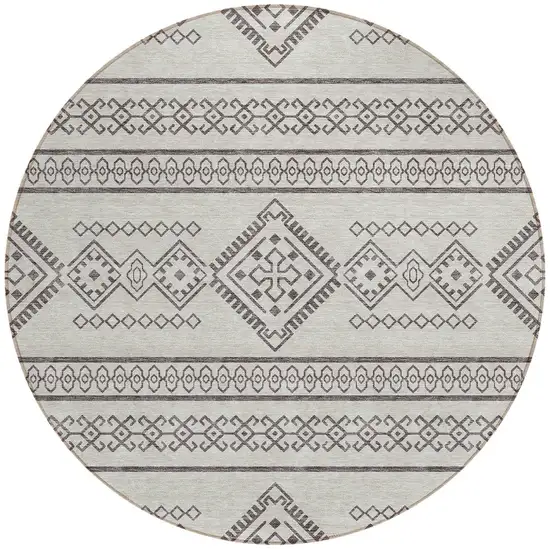 8' Beige And Brown Round Southwestern Washable Indoor Outdoor Area Rug Photo 6