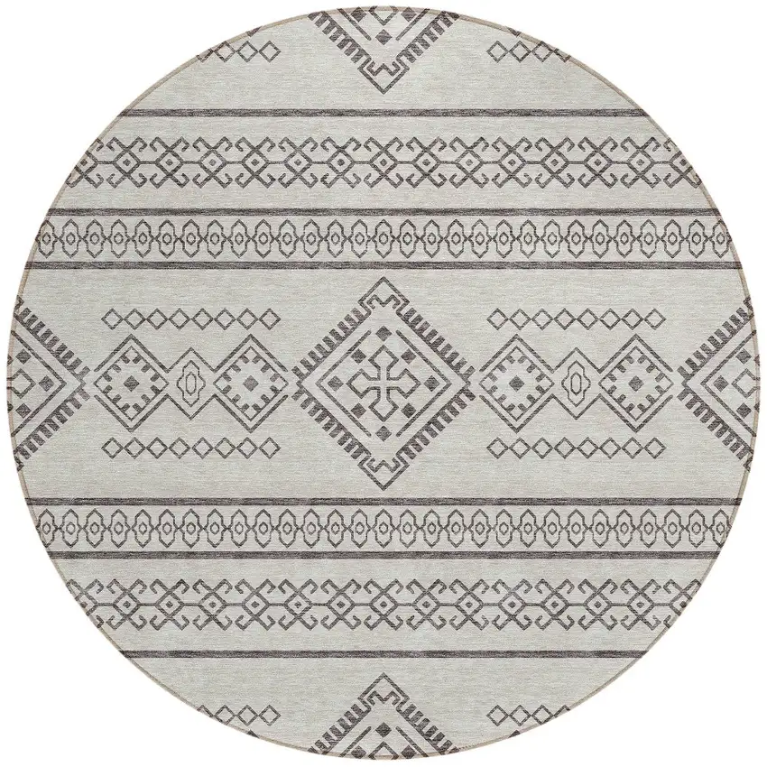 8' Beige And Brown Round Southwestern Washable Indoor Outdoor Area Rug Photo 6
