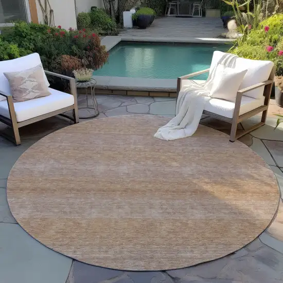 8' Beige And Brown Round Striped Washable Indoor Outdoor Area Rug Photo 6