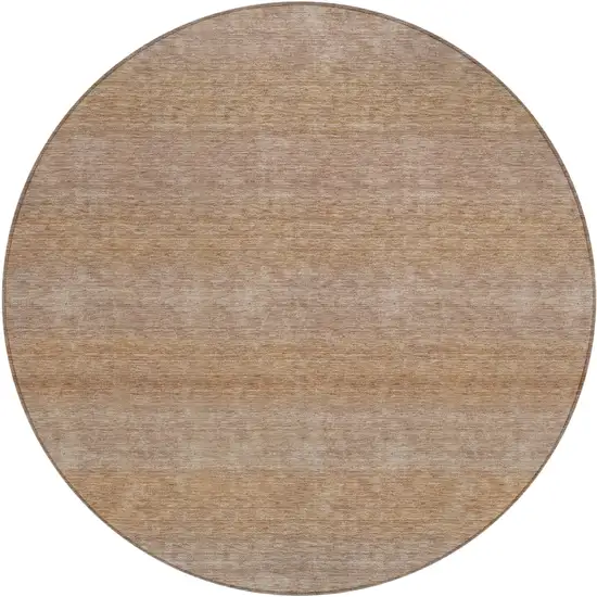 8' Beige And Brown Round Striped Washable Indoor Outdoor Area Rug Photo 1