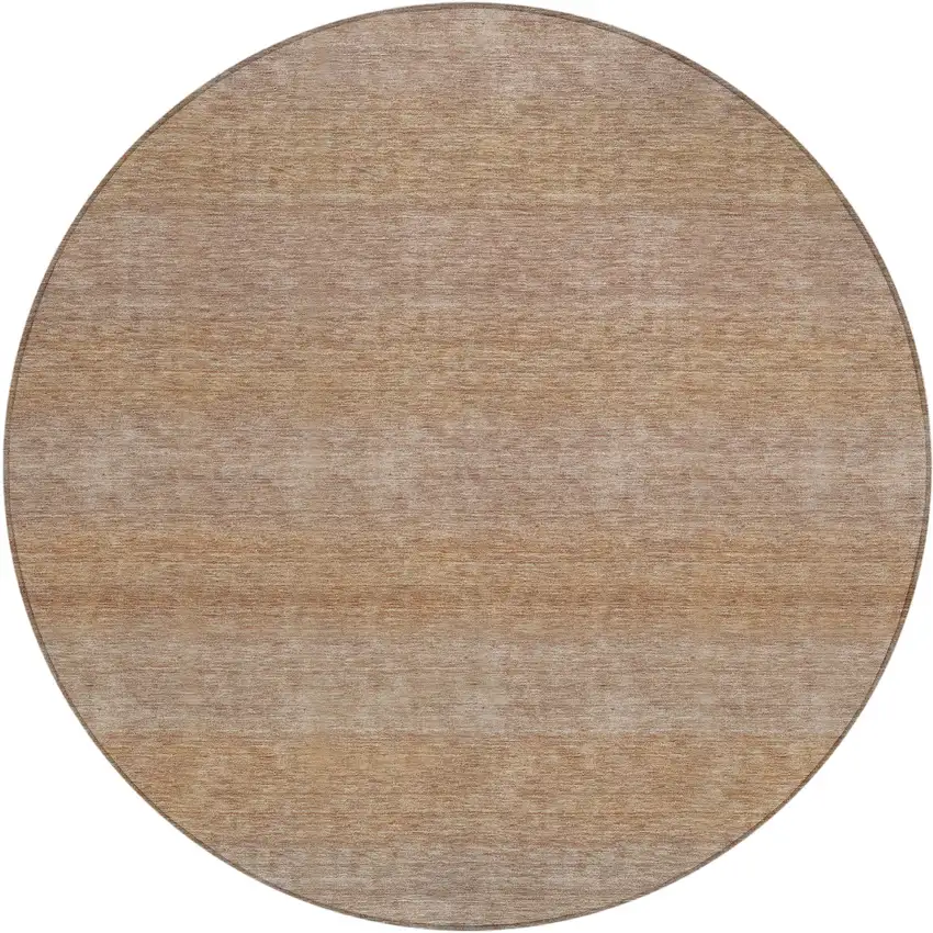 8' Beige And Brown Round Striped Washable Indoor Outdoor Area Rug Photo 1