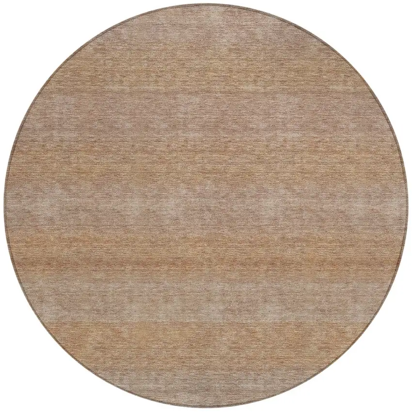 8' Beige And Brown Round Striped Washable Indoor Outdoor Area Rug Photo 3