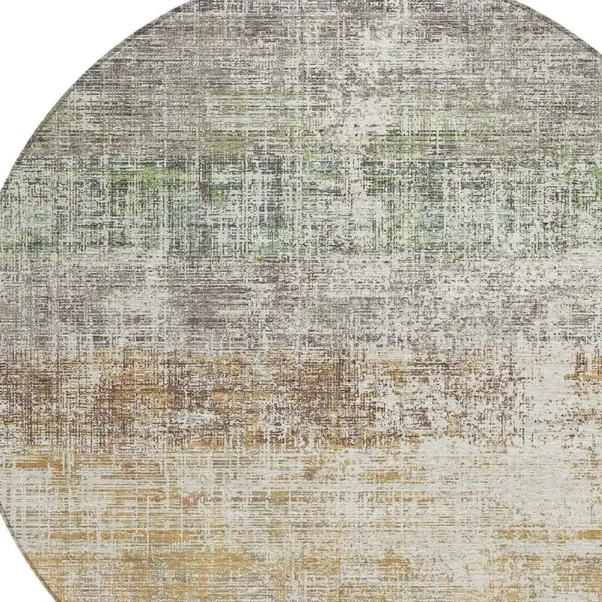 8' Beige And Brown Round Striped Washable Indoor Outdoor Area Rug Photo 3