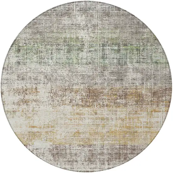 8' Beige And Brown Round Striped Washable Indoor Outdoor Area Rug Photo 2