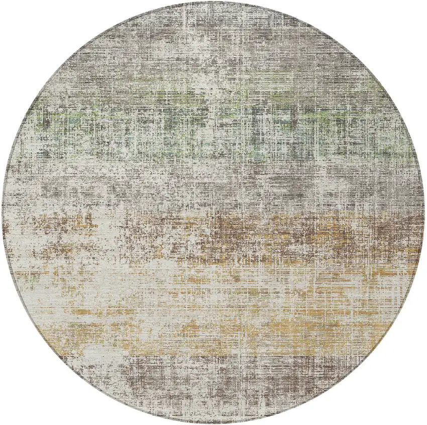 8' Beige And Brown Round Striped Washable Indoor Outdoor Area Rug Photo 2