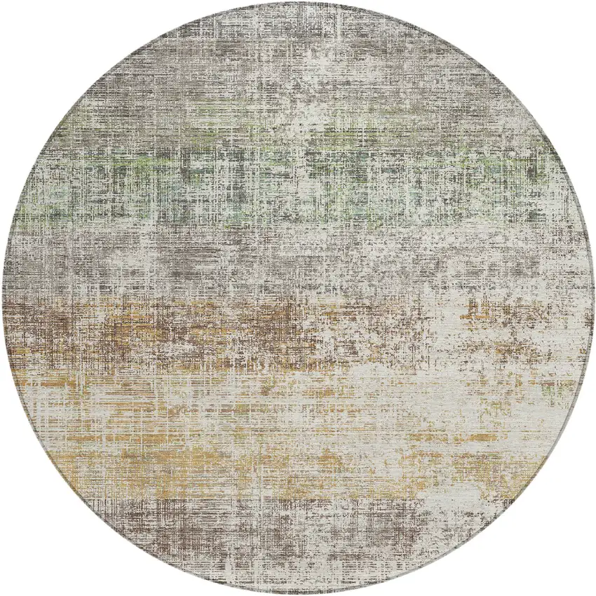 8' Beige And Brown Round Striped Washable Indoor Outdoor Area Rug Photo 1