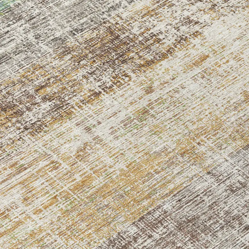 8' Beige And Brown Round Striped Washable Indoor Outdoor Area Rug Photo 9