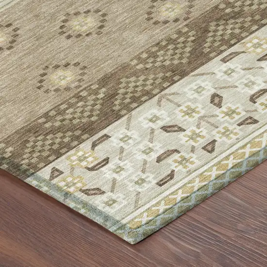 8' Beige And Brown Round Striped Washable Indoor Outdoor Area Rug Photo 6