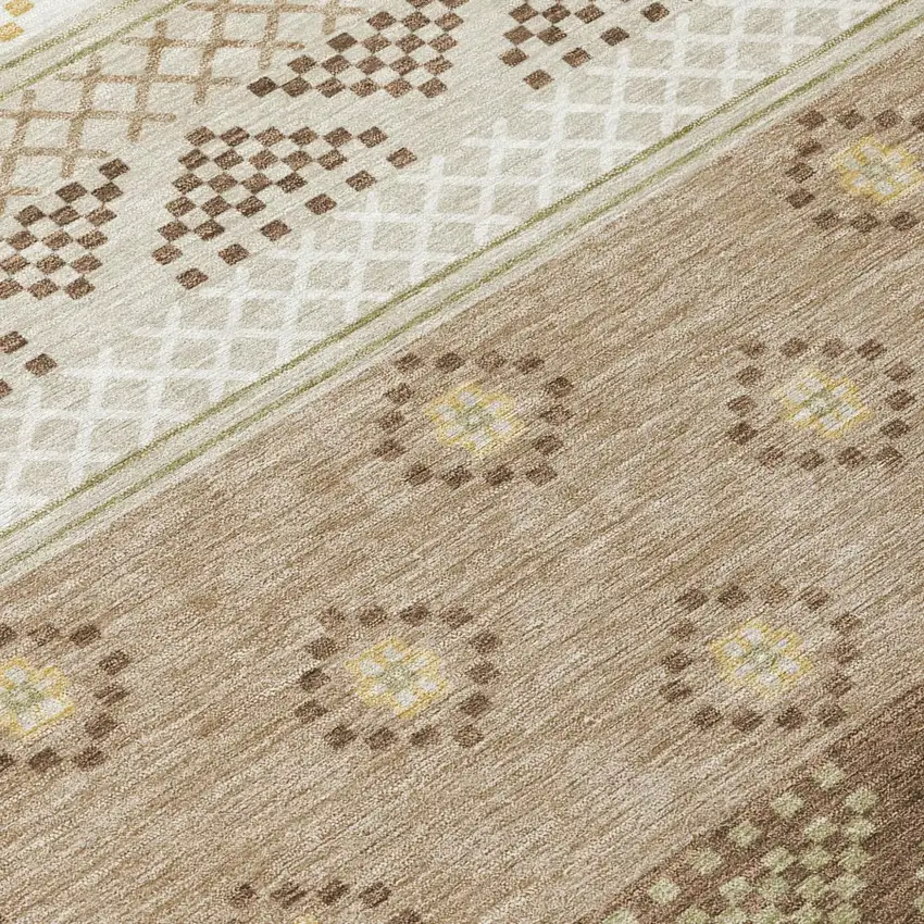 8' Beige And Brown Round Striped Washable Indoor Outdoor Area Rug Photo 7
