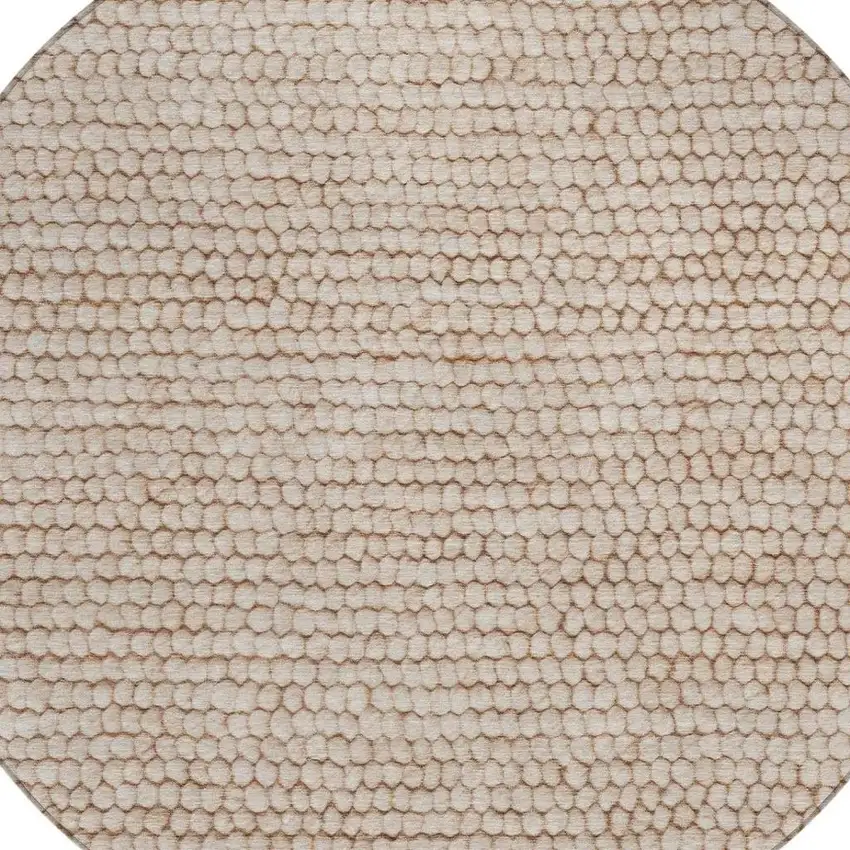 8' Beige And Brown Round Striped Washable Indoor Outdoor Area Rug Photo 3