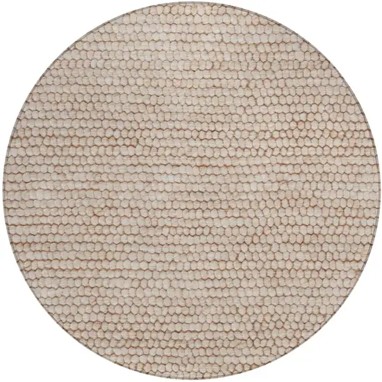 8' Beige And Brown Round Striped Washable Indoor Outdoor Area Rug Photo 2