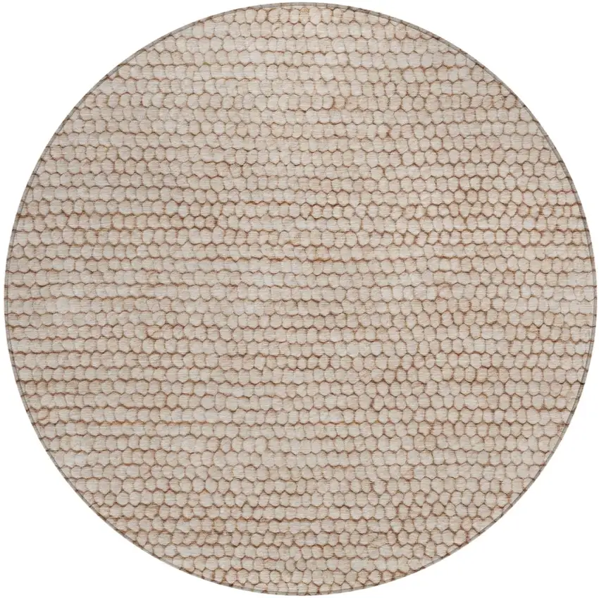 8' Beige And Brown Round Striped Washable Indoor Outdoor Area Rug Photo 2