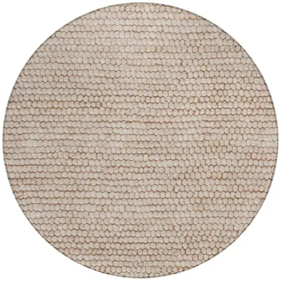 8' Beige And Brown Round Striped Washable Indoor Outdoor Area Rug Photo 4