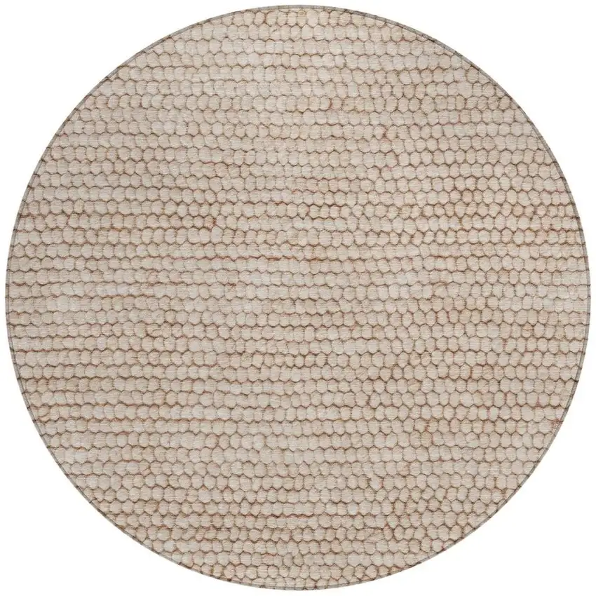 8' Beige And Brown Round Striped Washable Indoor Outdoor Area Rug Photo 4