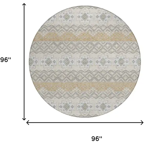 8' Beige And Brown Round Striped Washable Indoor Outdoor Area Rug Photo 5