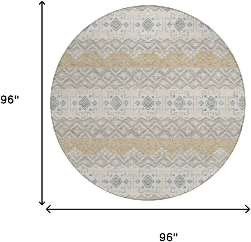 8' Beige And Brown Round Striped Washable Indoor Outdoor Area Rug Photo 5