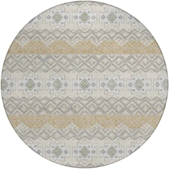 8' Beige And Brown Round Striped Washable Indoor Outdoor Area Rug Photo 2