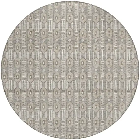 8' Beige And Brown Round Striped Washable Indoor Outdoor Area Rug Photo 2