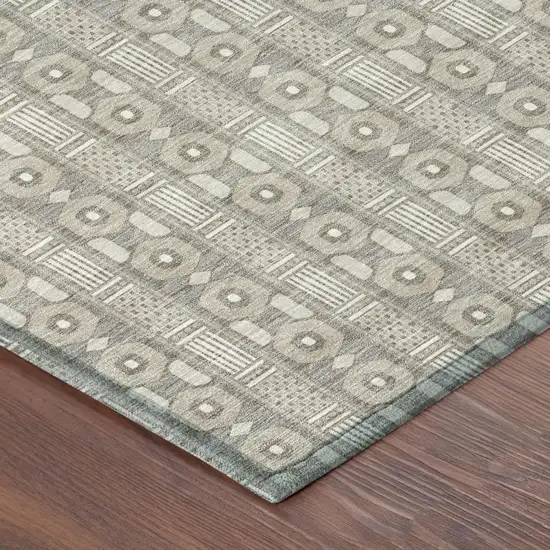 8' Beige And Brown Round Striped Washable Indoor Outdoor Area Rug Photo 3