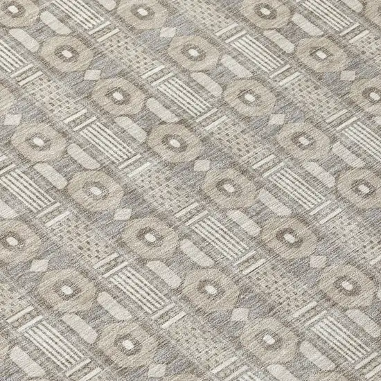 8' Beige And Brown Round Striped Washable Indoor Outdoor Area Rug Photo 4