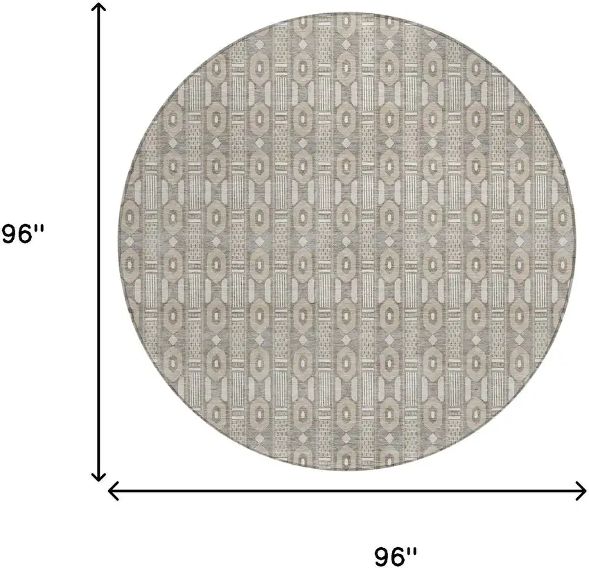 8' Beige And Brown Round Striped Washable Indoor Outdoor Area Rug Photo 5