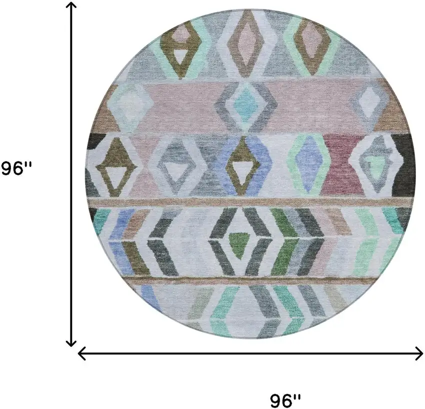 8' Beige And Brown Round Tribal Washable Indoor Outdoor Area Rug Photo 7