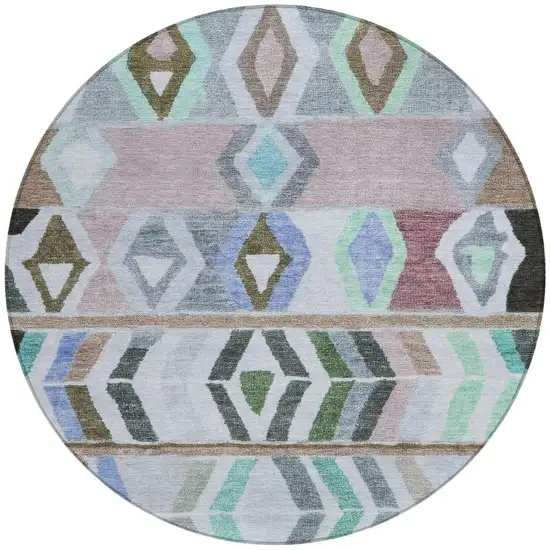 8' Beige And Brown Round Tribal Washable Indoor Outdoor Area Rug Photo 4