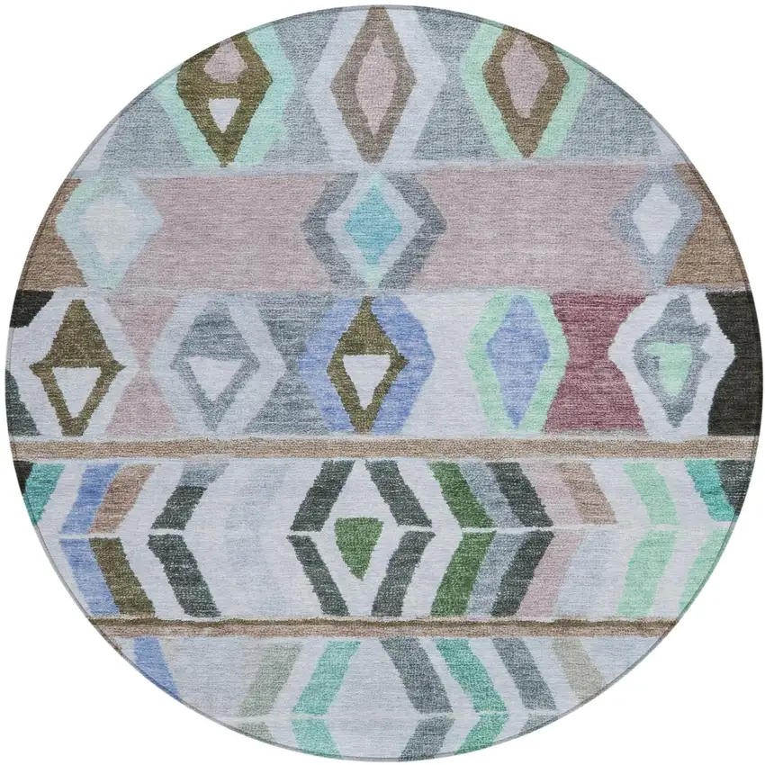 8' Beige And Brown Round Tribal Washable Indoor Outdoor Area Rug Photo 2