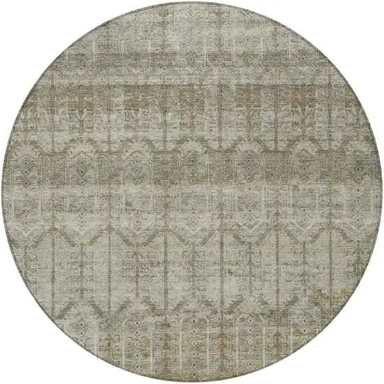 8' Beige And Brown Round Tribal Washable Indoor Outdoor Area Rug Photo 4
