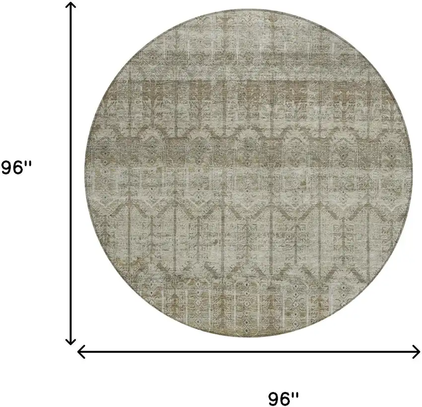 8' Beige And Brown Round Tribal Washable Indoor Outdoor Area Rug Photo 7