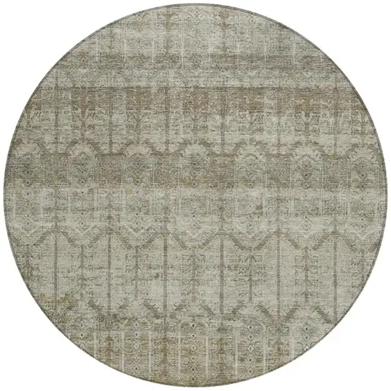 8' Beige And Brown Round Tribal Washable Indoor Outdoor Area Rug Photo 2
