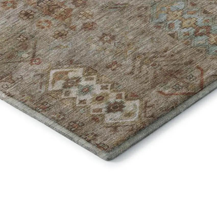 8' Beige And Brown Southwestern Washable Round Rug With UV Protection Photo 6