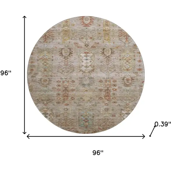 8' Beige And Brown Southwestern Washable Round Rug With UV Protection Photo 8
