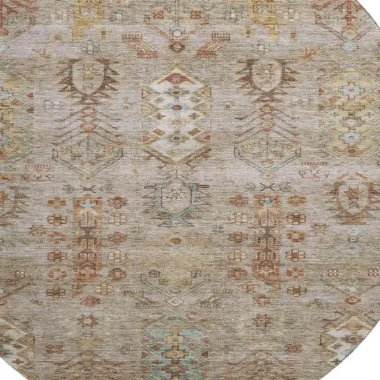 8' Beige And Brown Southwestern Washable Round Rug With UV Protection Photo 3