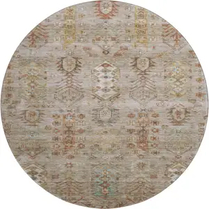 Photo of 8' Beige And Brown Southwestern Washable Round Rug With UV Protection