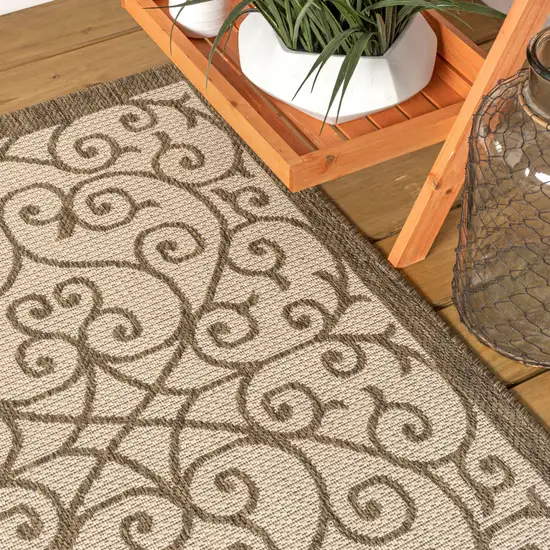 8' Beige And Brown Square Geometric Indoor Outdoor Area Rug Photo 7