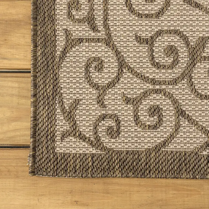 9' Beige And Brown Square Geometric Indoor Outdoor Area Rug Photo 9