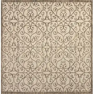 Photo of 9' Beige And Brown Square Geometric Indoor Outdoor Area Rug