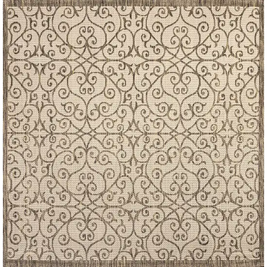 9' Beige And Brown Square Geometric Indoor Outdoor Area Rug Photo 1