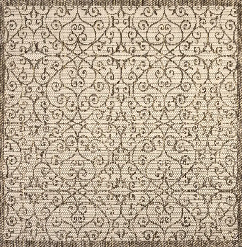 9' Beige And Brown Square Geometric Indoor Outdoor Area Rug Photo 1