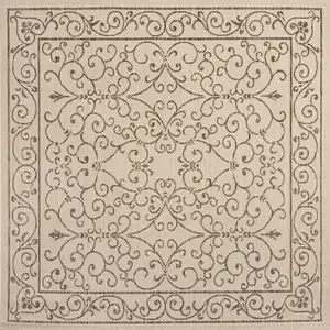 Photo of 4' Beige And Brown Square Medallion Indoor Outdoor Area Rug