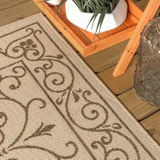 4' Beige And Brown Square Medallion Indoor Outdoor Area Rug Photo 6